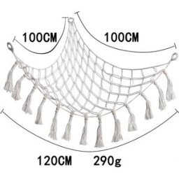 INF Hamac triangulaire tissé à la main en corde de coton - Filet de rangement pour peluches, Organisateur d'angle suspendu Blanc