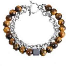 INF Bracelet Unique en Pierres Volcaniques Naturelles et Chaîne en Fer - Bangle Tendance
