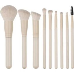 INF Ensemble de 9 pinceaux de maquillage Moon Round couleur café - Poils doux en fibres synthétiques