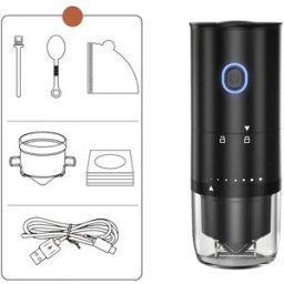 INF Moulin à café électrique portable avec réglages de mouture ajustables et meule en céramique, compatible avec Huawei, Le noir