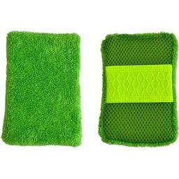 INF Bloc éponge de lavage de voiture à sangle élastique - Bloc éponge en velours corail Vert