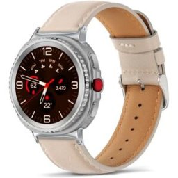 INF Bracelet à boucle ardillon en cuir synthétique compatible avec Samsung Galaxy Watch Ultra 47mm - Remplacement doux, blanc cassé