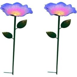 INF Mangeoire métallique en forme de fleur 2 pièces avec abreuvoir - Piquet de jardin pour oiseaux et pollinisateurs Bleu foncé