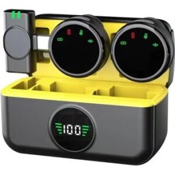 INF Microphone Lavalier Sans Fil Double, Noir & Jaune, Interface Type-C pour Enregistrement Téléphonique & Streaming en Direct