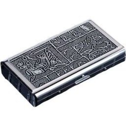 INF Étui à Cigarettes Portable en Cuir - Design Égyptien Argenté, Compatible avec Cigarettes Épaisses, Moyennes et Fines