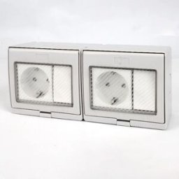 INF Boîtier étanche extérieur 2 modules avec interrupteur unipolaire et 2 prises Schuko - Gris PC+ABS à montage en surface