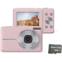 INF Appareil photo numérique 44MP/1080P avec zoom 16X, illumination et carte 32 Go Rose