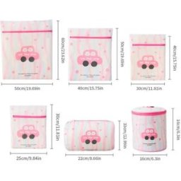 INF Ensemble de 6 sacs à linge en maille (Mini + Petit Moyen Grand + Cylindre + Soutien-gorge) pour machine à laver Rose