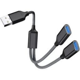 INF Adaptateur USB vers double USB - Hub USB 2.0 2 ports en alliage d'aluminium, Plug and Play, compatible avec Windows, Mac, Le noir