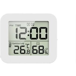 INF Thermomètre Hygromètre LCD Numérique: Horloge, Minuteur, Double Alarme, Conversion °C/°F, Blanc