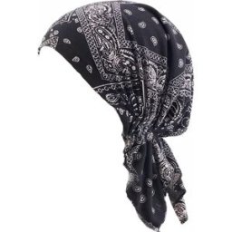 INF Bonnet Turban Élastique en Coton Imprimé - Chapeau de Chimiothérapie - Foulard de Tête Le noir