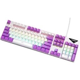 INF Clavier Mécanique Filaire Rétroéclairé Arc-en-ciel Commutateur Bleu Remplaçable à Chaud 104 Touches blanc + violet