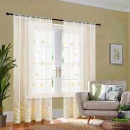 INF Rideau Voile Brodé Floral Jaune avec Fente pour Salon Chambre M