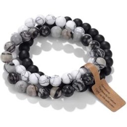 INF Ensemble de Bracelets en Perles de Pierre Volcanique - Bracelet Élastique en Agate Œil de Chat (3 pièces)