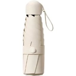 INF Parapluie pliant capsule mini 12 baleines, double armature anti-vent, protection solaire UPF50+ avec étui capsule, portable Beige