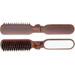 INF Brosse pliable en poils de sanglier avec miroir - Peigne de poche pliant portable pour brillance et coiffage café