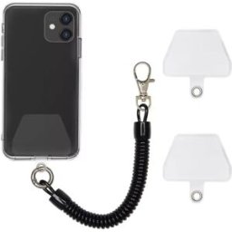 INF Sangle de sécurité pour mobile / sangle spirale avec mousqueton Noir