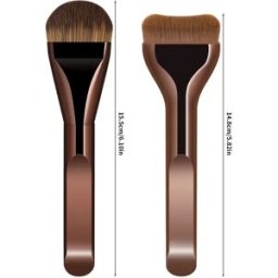 INF Pinceau Fond de Teint Plat Ultra-Fin En Forme de Langue - Lot de 2, Poils Synthétiques Doux, Tête Large café
