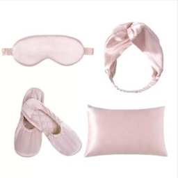 INF Ensemble de Voyage/Maison 4 Pièces en Soie de Mûrier 19 Momme pour un Sommeil Profond Rose