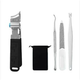 INF Ensemble manucure 5 pièces - pinces à ongles anti-éclaboussures, coupe biseautée, acier inoxydable, pochette de rangement, Le noir