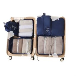 INF Ensemble de 7 pièces pour organiser les articles de toilette et les cosmétiques - Cubes d'emballage pour bagages Bleu marine