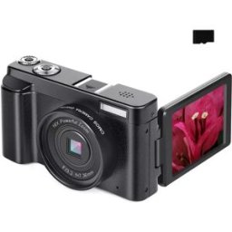 INF Appareil photo numérique 48MP, zoom 16x, écran rabattable, carte mémoire de 32Go