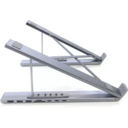 INF Station d'accueil USB-C extensible avec support pour ordinateur portable - Alliage d'aluminium argenté, HDMI 4K, USB 3.0,