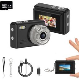 INF Caméra numérique mini porte-clés avec écran 0.96inch - Vrai 720P 1MP, carte TF 32GB, OTG Type-C, cordon et chaîne métallique Le noir