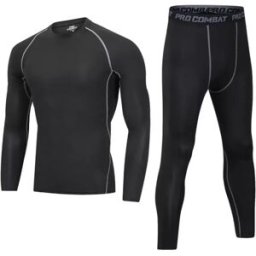 INF Ensemble de Sous-Vêtements Thermiques Homme - Elite Gris Deux Pièces (Manches Longues + Pantalon Ligne Grise) XXL