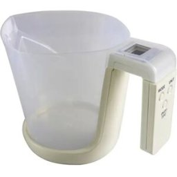 INF Balance numérique tasse de mesure 5kg x 1g avec tasse amovible 1000ml, unités g/ml/cup, écran LCD 2.5x1.9cm, alimentée par Blanc