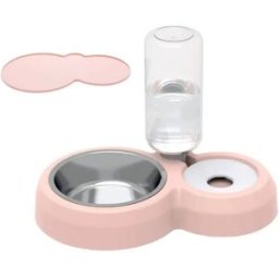 INF Distributeur d'eau automatique pour animaux de compagnie Double gamelle en acier inoxydable Rose