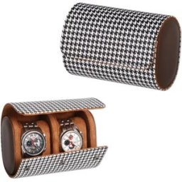 INF Boîte de Rangement pour Montres en PU Pied-de-Poule - Étui de Voyage Portable pour Deux Montres