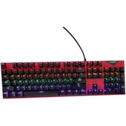 INF Clavier Mécanique Filaire Rétroéclairé Arc-en-ciel Commutateur Bleu Remplaçable à Chaud 104 Touches Rouge