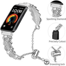 INF Bracelet demi-bracelet à coeur en strass - Bracelet de remplacement compatible avec Huawei Band 11/11 Pro, alliage de zinc, Argent