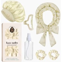INF Ensemble 6 pièces de bigoudis en satin sans chaleur - Tiges de coiffage nocturnes pour boucles naturelles et lisses blanc cassé