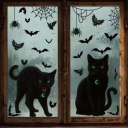 INF Autocollant statique pour verre, motif chat noir et chauve-souris - Lot de 2, décoration d'Halloween