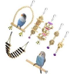 INF Ensemble 7 pièces en bois de pin et métal pour cage d'oiseaux - échelle en bois, balançoire et jouets à ronger pour