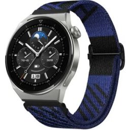 INF Bracelet de montre élastique tissé en nylon réglable compatible avec Huawei GT3 Pro/Buds 20 mm Bleu + Noir