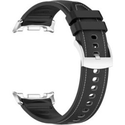 INF Bracelet en silicone et cuir compatible avec Samsung Galaxy Watch8 - Bracelet de remplacement élégant Le noir