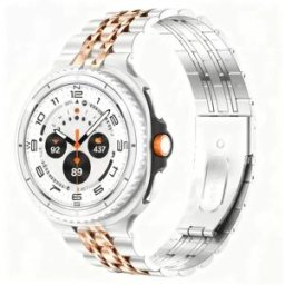 INF Bracelet de montre en acier inoxydable compatible avec Samsung Galaxy Watch 8/8 Classic - Design à sept perles or rose et argent