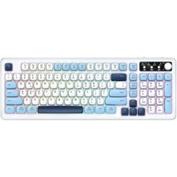 INF Clavier filaire 99 touches trois tons avec rétroéclairage RGB, molette multimédia et câble Type-C détachable Blanc + Bleu