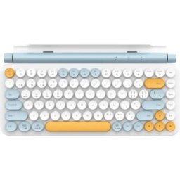 INF Clavier de jeu sans fil double mode 87 touches avec touches rondes rétro, 2.4G et Bluetooth 3.0/5.0, compatible avec Bleu