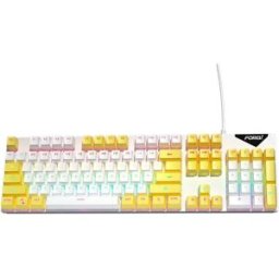 INF Clavier Mécanique Filaire Rétroéclairé Arc-en-ciel Commutateur Bleu Remplaçable à Chaud 104 Touches Blanc + Jaune