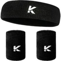 INF Ensemble bandeau et bracelets de sport en coton pur - Respirant, évacue la sueur, ajustement élastique, plusieurs couleurs Le noir