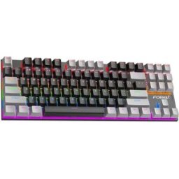 INF Clavier mécanique filaire 87 touches - Clavier de jeu RGB à commutation à chaud avec interrupteurs bleus et blocs de Noir + Gris
