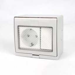 INF Prise extérieure étanche 1 module 2 voies avec prise Schuko de style allemand, boîtier apparent gris PC+ABS
