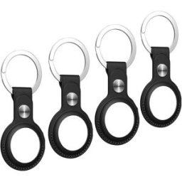INF Étui AirTag avec porte-clés en cuir PU, paquet de 4 Le noir