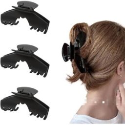 INF Lot de 3 pinces requin chignon de luxe - PC à haute rigidité avec ressort métallique intégré, cavité profonde imprimé Le noir