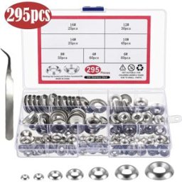 INF Ensemble de rondelles convexes 295 pièces - Assortiment en acier inoxydable 304