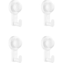 INF Crochets ventouse en acier inoxydable x4 - Réutilisables sans perçage, multi-surfaces anti-rayures pour salle de bain, Blanc
